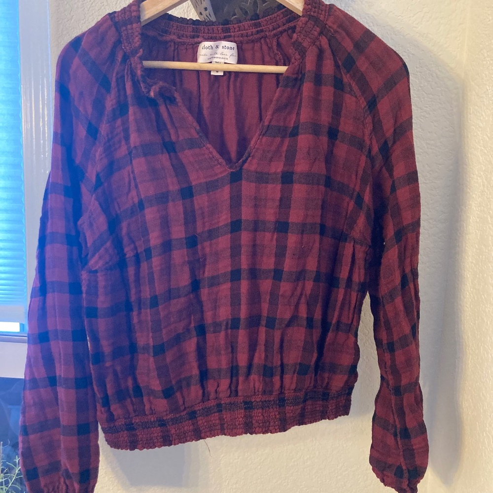 Cloth & Stone Cropped Plaid Top
